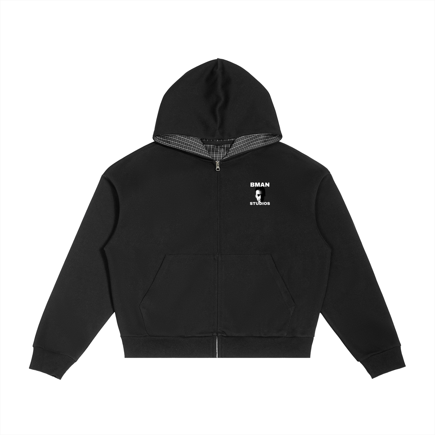 BMAN Plaid Boxy Zip-Up Hoodie
